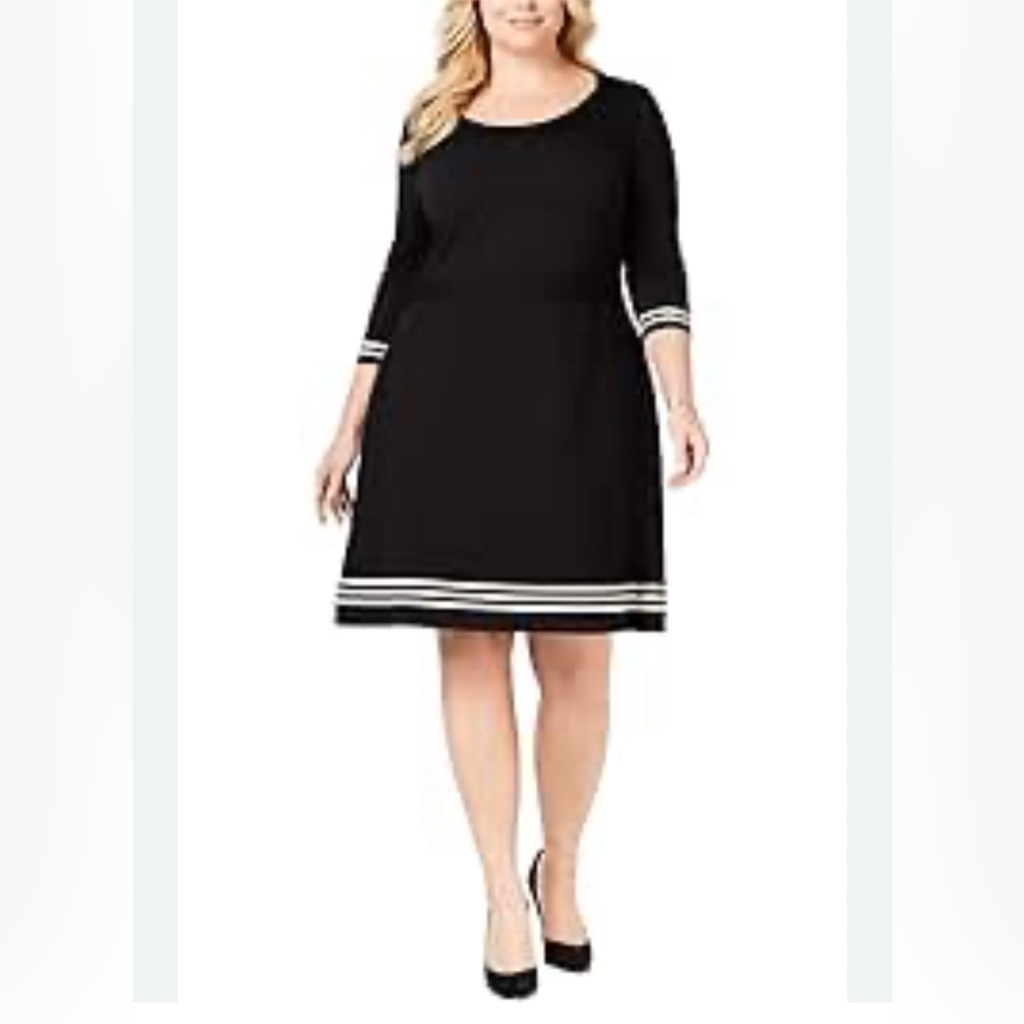 Anne Klein Women's Size Plus Three-Quarter Sleeve Fit And Flare Sweater Dress